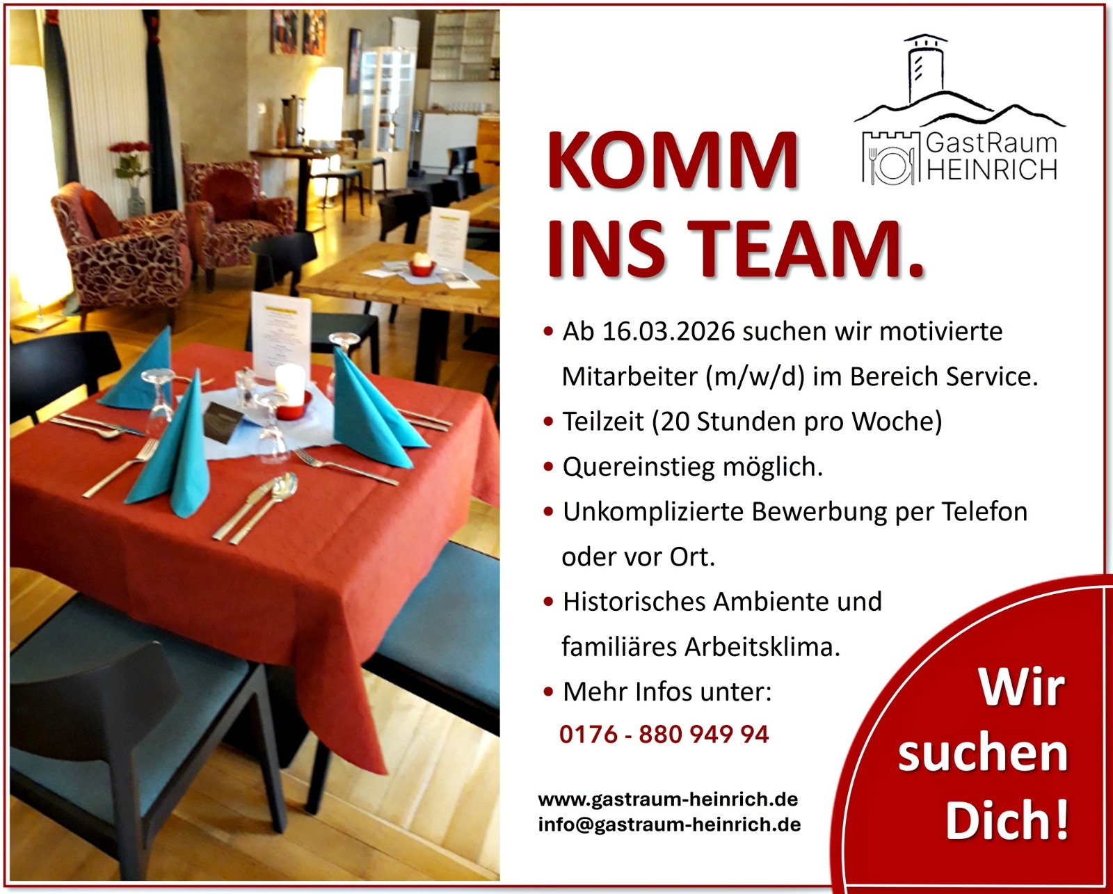 Job Angebot Servicekraft Gastraum Heinrich